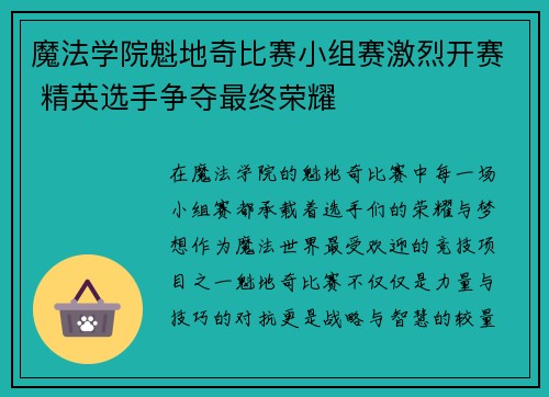 魔法学院魁地奇比赛小组赛激烈开赛 精英选手争夺最终荣耀 魔法学院魁地奇比赛小组赛激烈开赛 精英选手争夺最终荣耀